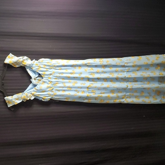 Lush Blue Yellow Floral Dress Size Medium - Picture 2 of 4